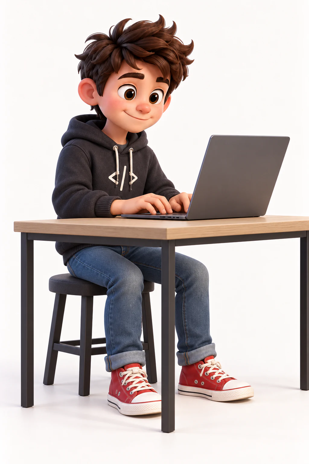 Max working away at a laptop